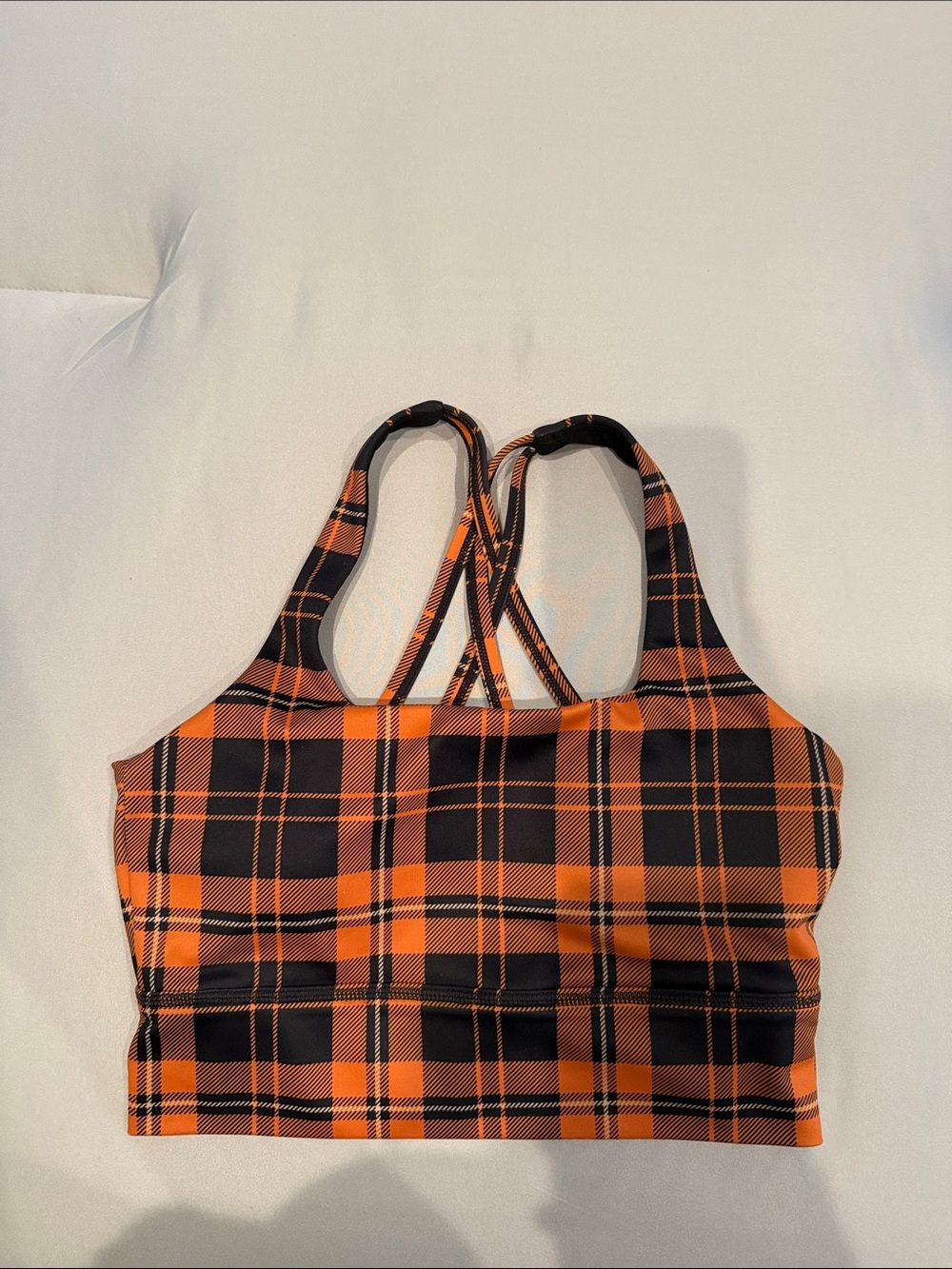 Constantly Varied Gear Orange & Black Plaid Crossback Sports Bra